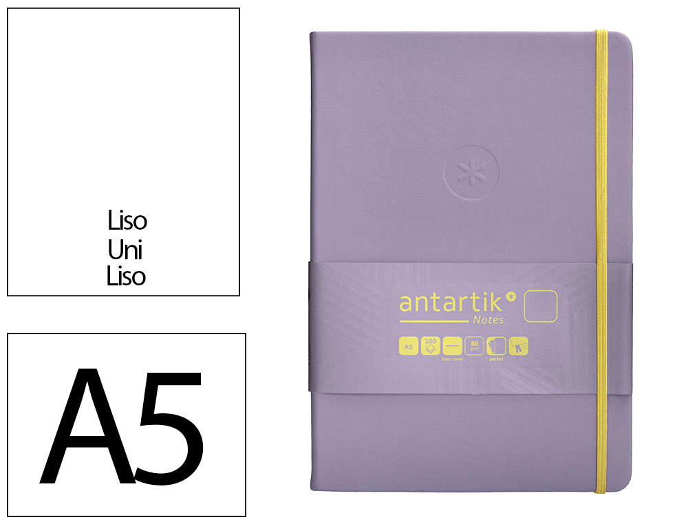 CADERNO COM ELASTICO ANTARTIK NOTES CAPA DURA A5 LISO ROXO E AMARELO 100 FOLHAS 80 GR FSC