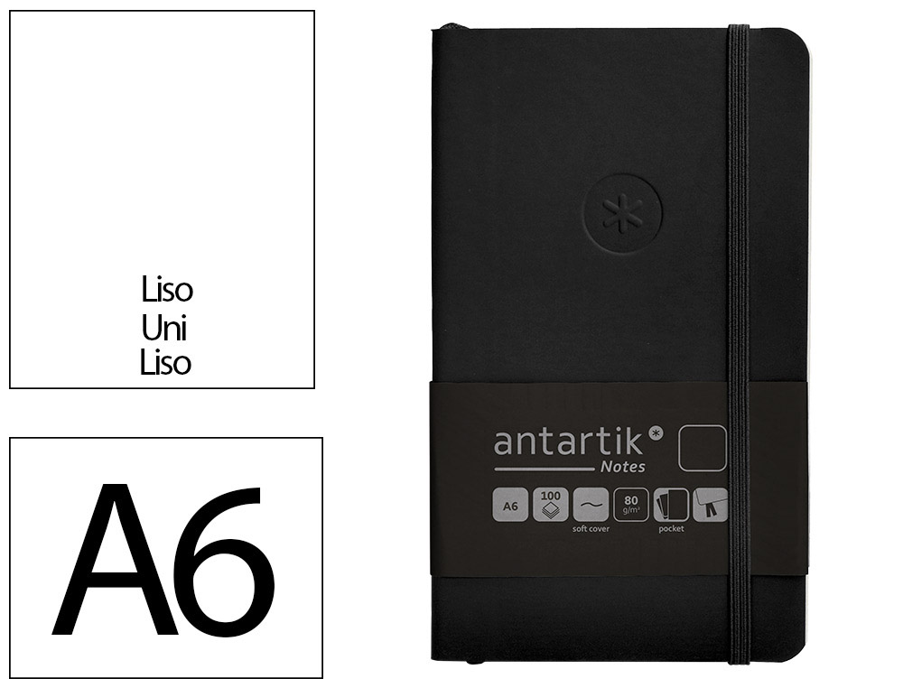 CADERNO COM ELASTICO ANTARTIK NOTES CAPA MOLE A6 LISO PRETO 100 FOLHAS 80 GR FSC