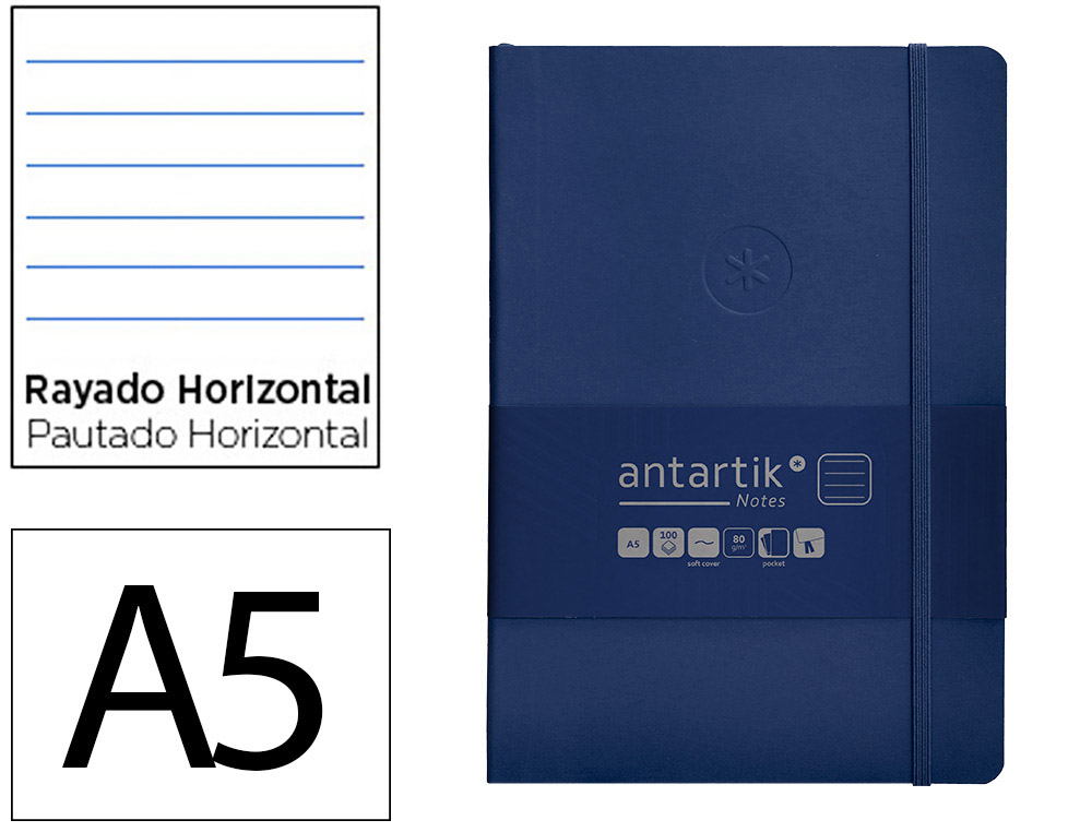 CADERNO COM ELASTICO ANTARTIK NOTES CAPA MOLE A5 PAUTADO AZUL MARINHO 80 FOLHAS 80 GR FSC