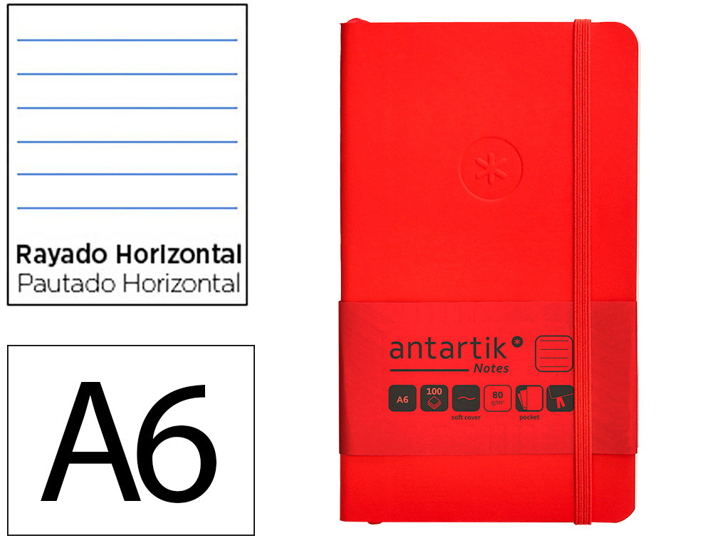 CADERNO COM ELASTICO ANTARTIK NOTES CAPA MOLE A6 PAUTADO VERMELHO 100 FOLHAS 80 GR FSC