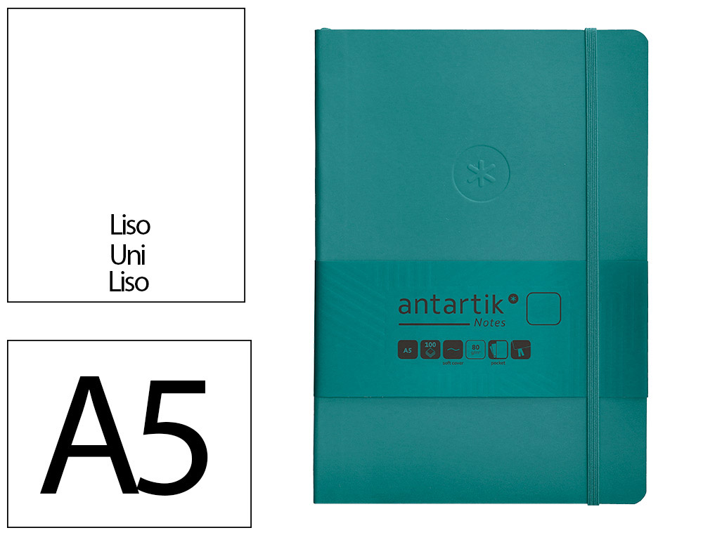 CADERNO COM ELASTICO ANTARTIK NOTES CAPA MOLE A5 LISO VERDE AGUA-MARINHA 80 FOLHAS 80 GR FSC