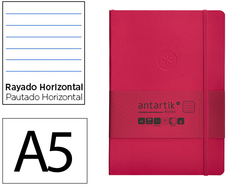 CADERNO COM ELASTICO ANTARTIK NOTES CAPA MOLE A5 PAUTADO FUCSIA 80 FOLHAS 80 GR FSC