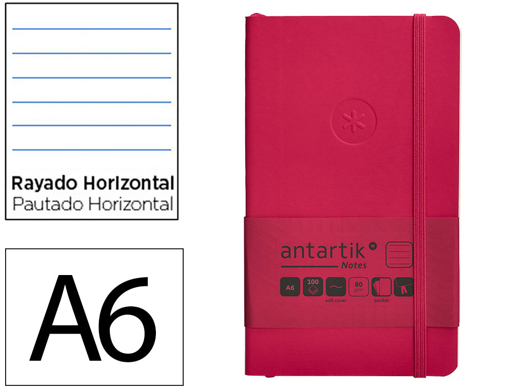 CADERNO COM ELASTICO ANTARTIK NOTES CAPA MOLE A6 PAUTADO FUCSIA 100 FOLHAS 80 GR FSC