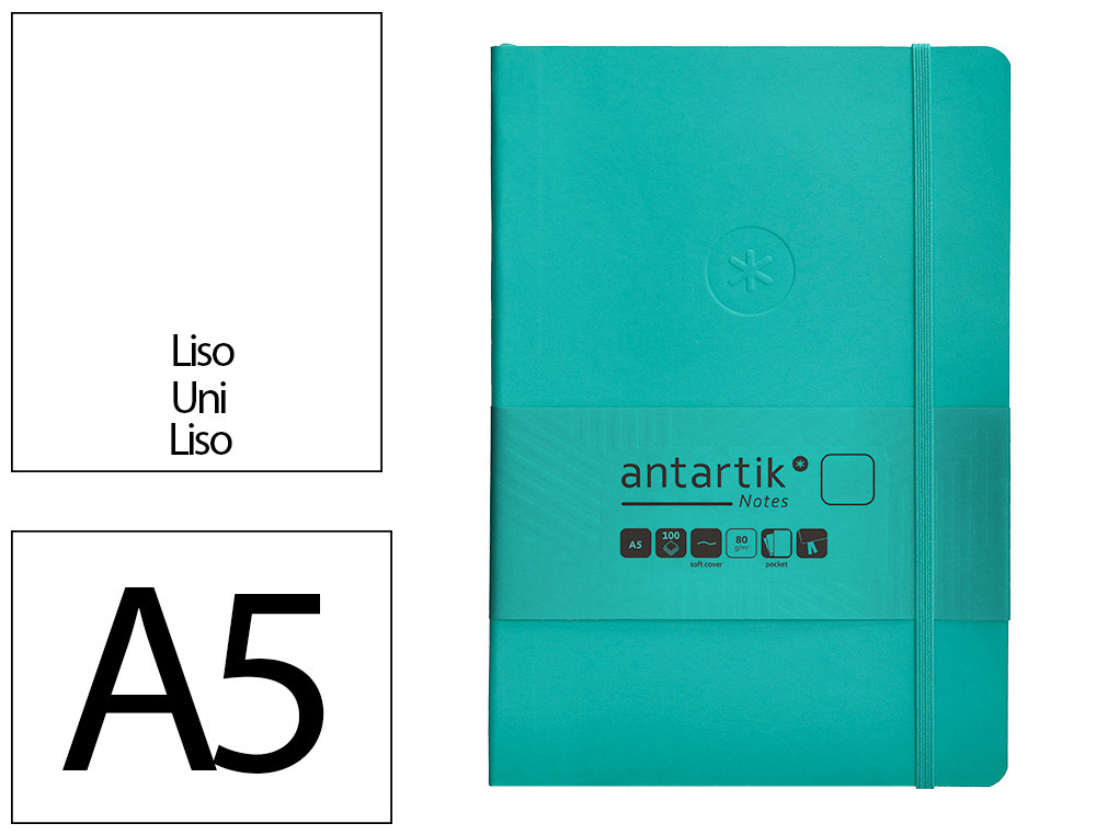 CADERNO COM ELASTICO ANTARTIK NOTES CAPA MOLE A5 LISO TURQUESA 80 FOLHAS 80 GR FSC