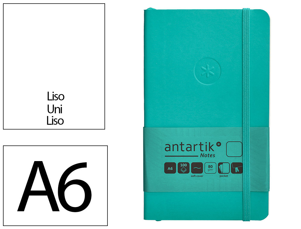 CADERNO COM ELASTICO ANTARTIK NOTES CAPA MOLE A6 LISO TURQUESA 100 FOLHAS 80 GR FSC