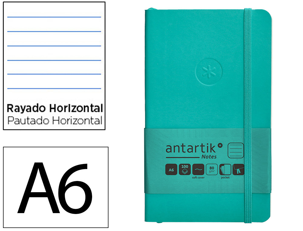 CADERNO COM ELASTICO ANTARTIK NOTES CAPA MOLE A6 PAUTADO TURQUESA 100 FOLHAS 80 GR FSC