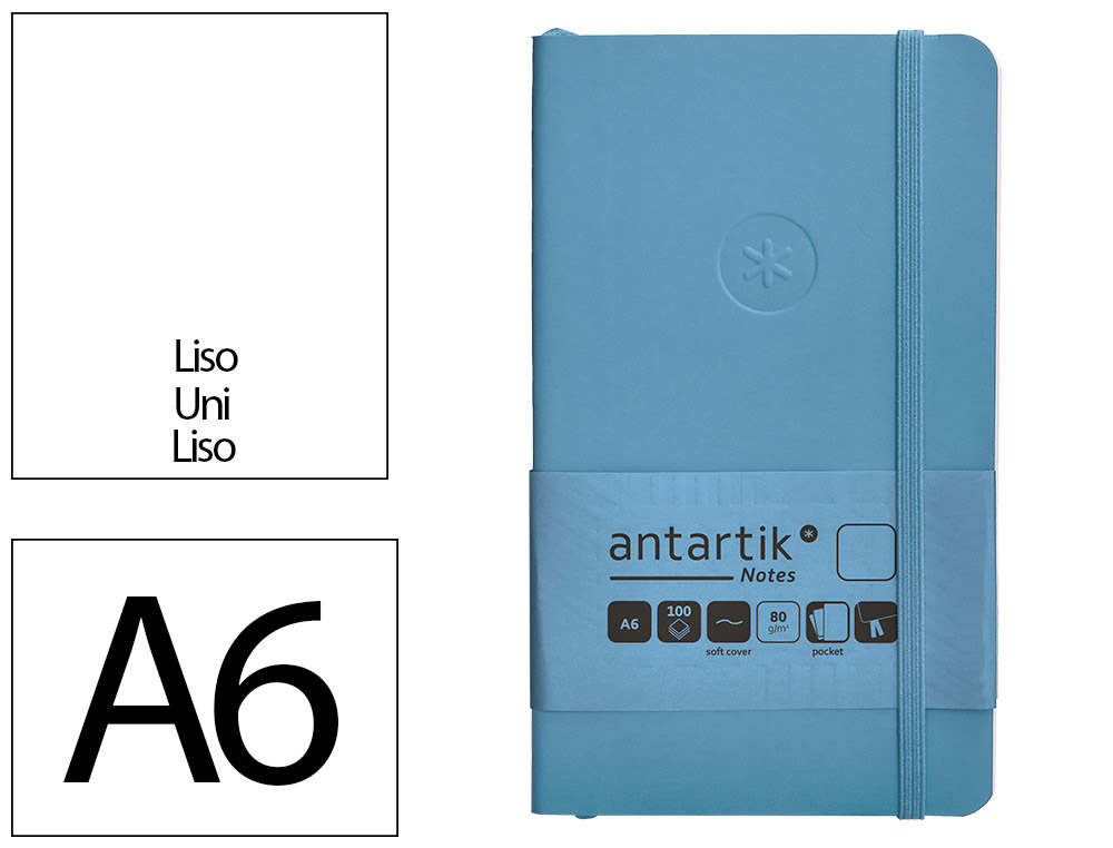 CADERNO COM ELASTICO ANTARTIK NOTES CAPA MOLE A6 LISO AZUL CLARO 100 FOLHAS 80 GR FSC