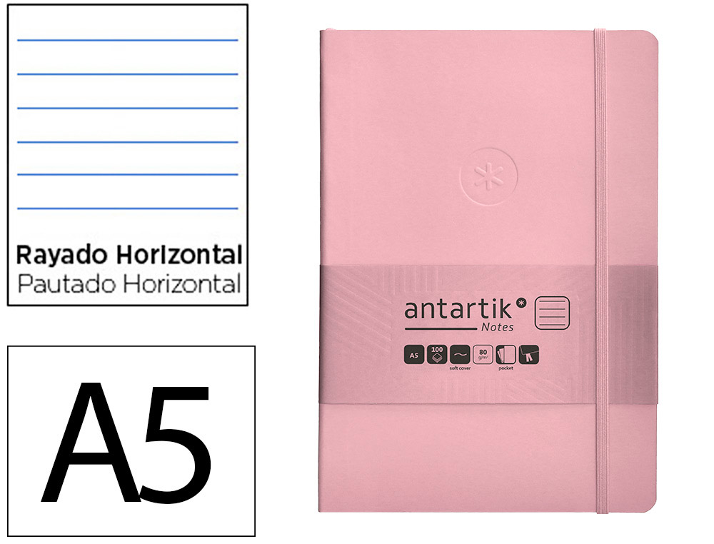 CADERNO COM ELASTICO ANTARTIK NOTES CAPA MOLE A5 PAUTADO ROSA PASTEL 80 FOLHAS 80 GR FSC