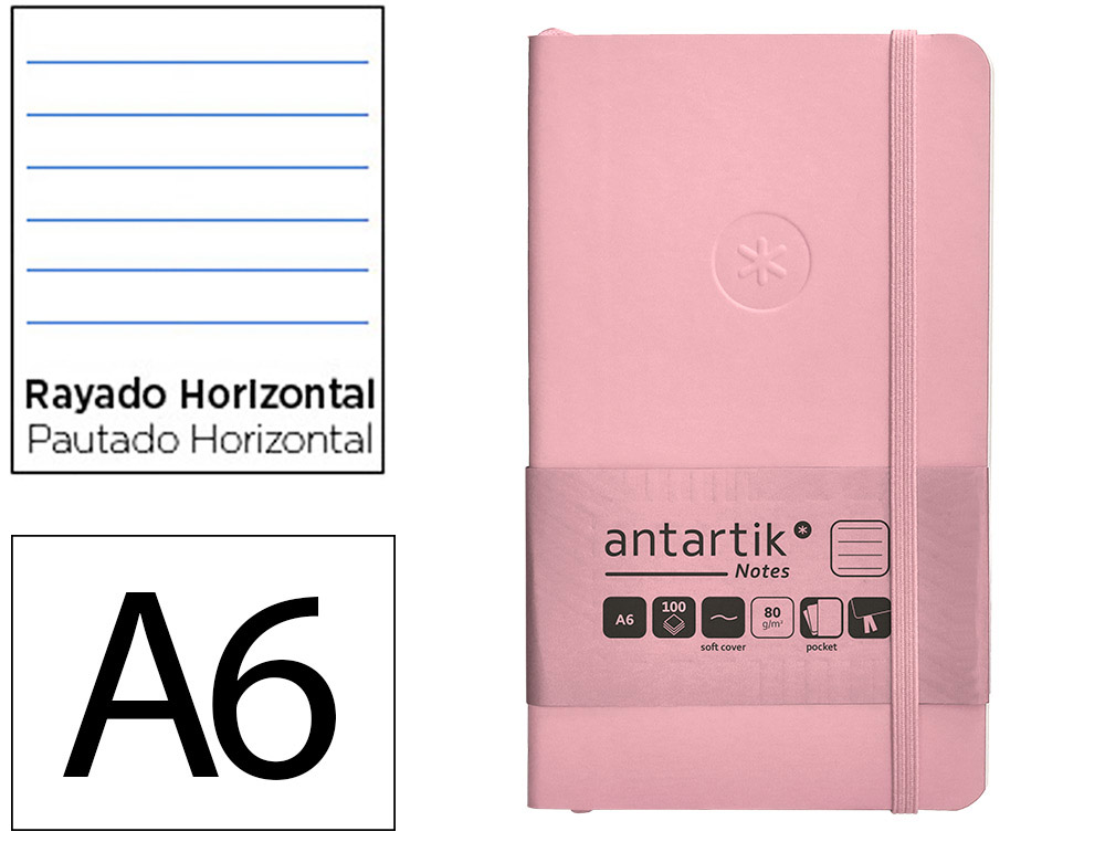 CADERNO COM ELASTICO ANTARTIK NOTES CAPA MOLE A6 PAUTADO ROSA PASTEL 100 FOLHAS 80 GR FSC