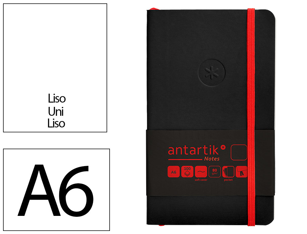 CADERNO COM ELASTICO ANTARTIK NOTES CAPA MOLE A6 LISO PRETO E VERMELHO 100 FOLHAS 80 GR FSC