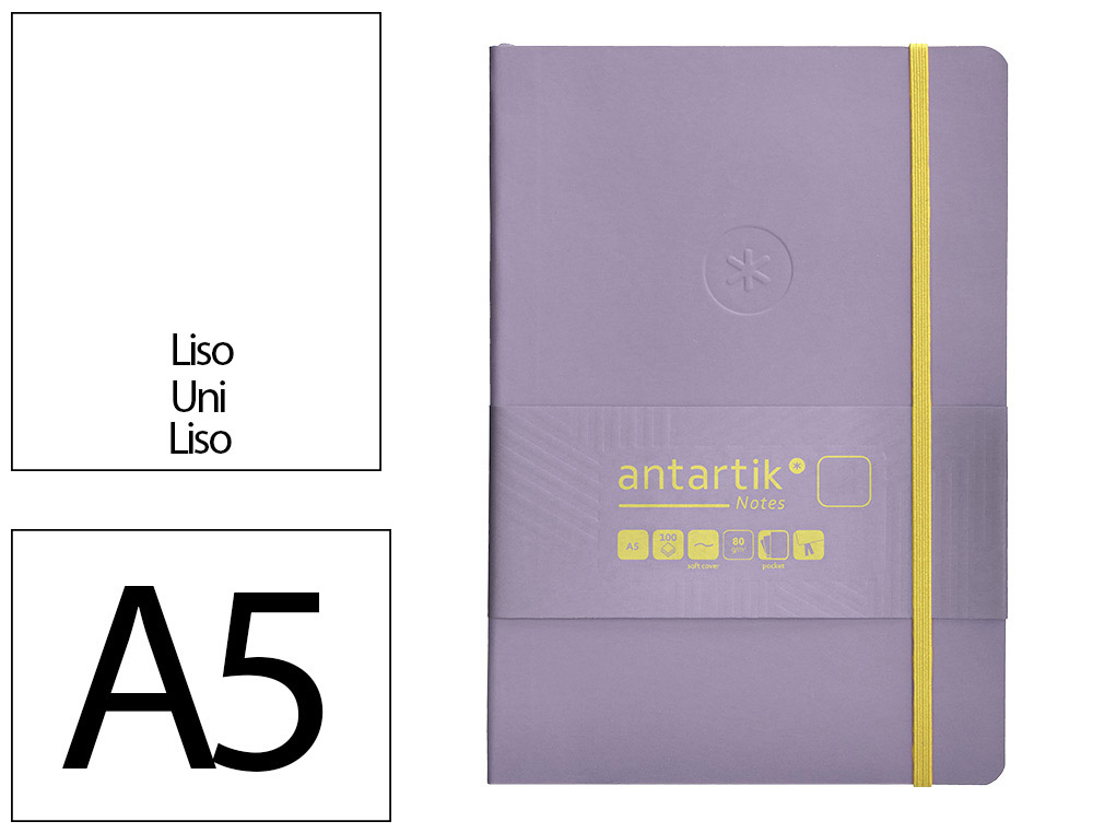 CADERNO COM ELASTICO ANTARTIK NOTES CAPA MOLE A5 LISO ROXO E AMARELO 80 FOLHAS 80 GR FSC