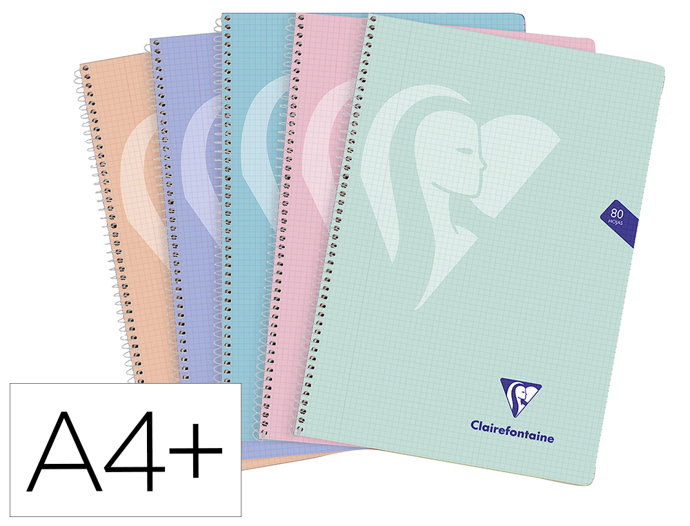 CADERNO ESPIRAL CLAIREFONTAINE CAPA POLIPROPILENO FOLIO 80 FOLHAS 90 GR QUADRICULA 4MM CORES PASTEL SORTIDAS