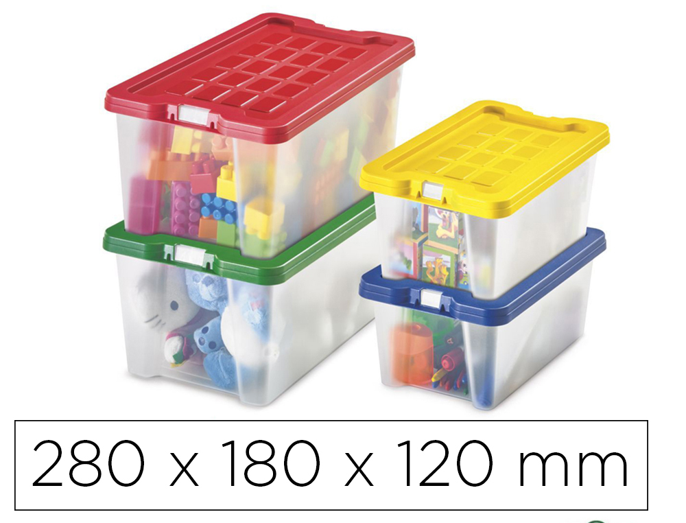 CAIXA MULTIUSOS FAIBO TRANSPARENTE COM ASAS E TAMPA DE CORES CAPACIDADE 4 L 280X180X120 MM