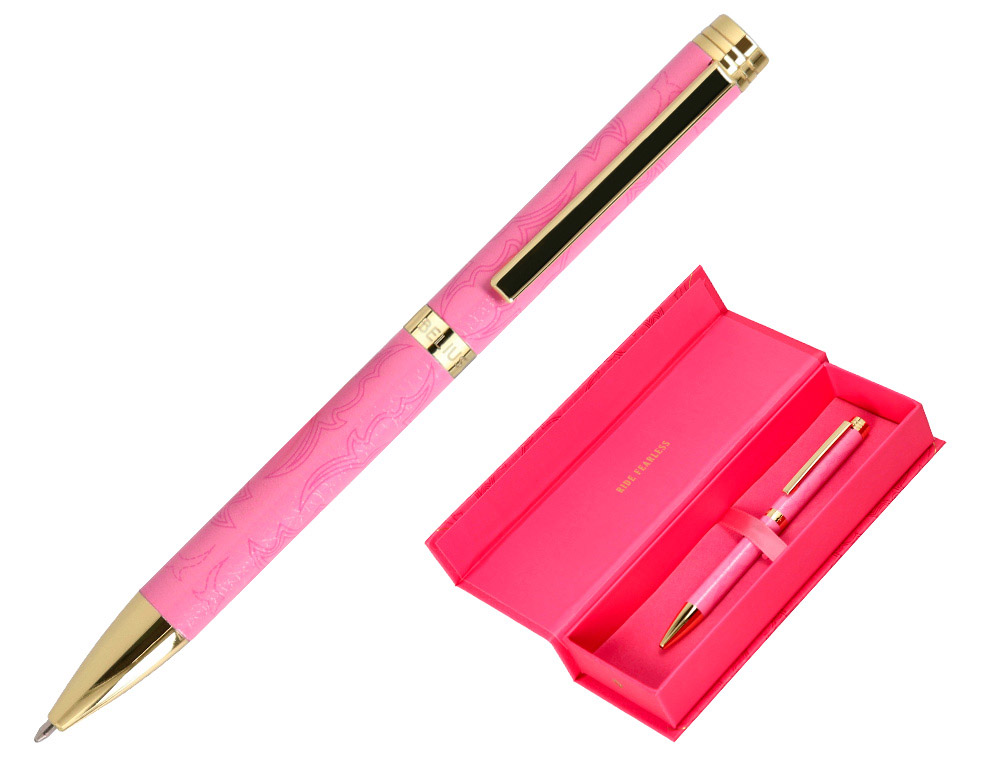 ESFEROGRAFICA BELIUS WILD WEST ALUMINIO COR ROSA DOURADO TINTA COR AZUL CAIXA DE DESIGN