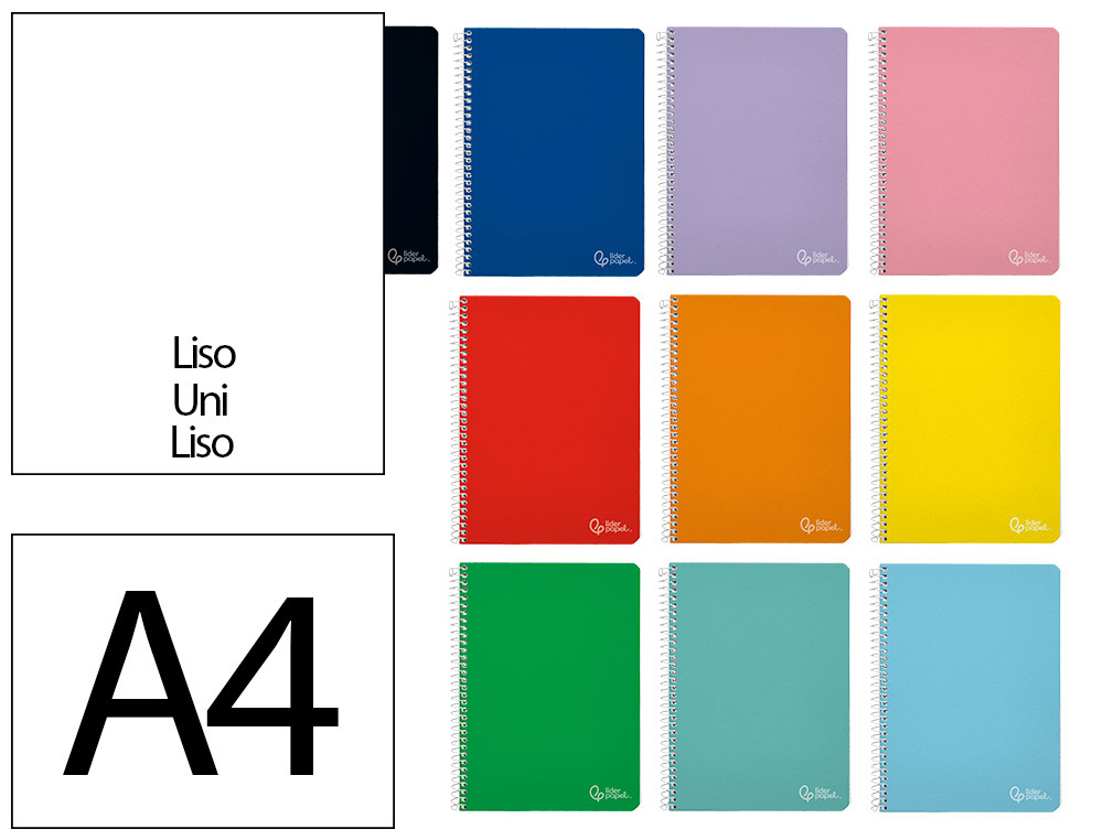 CADERNO ESPIRAL LIDERPAPEL WITTY DIN A4 CAPA DURA 80F 90GR LISO SEM MARGEM CORES SORTIDAS