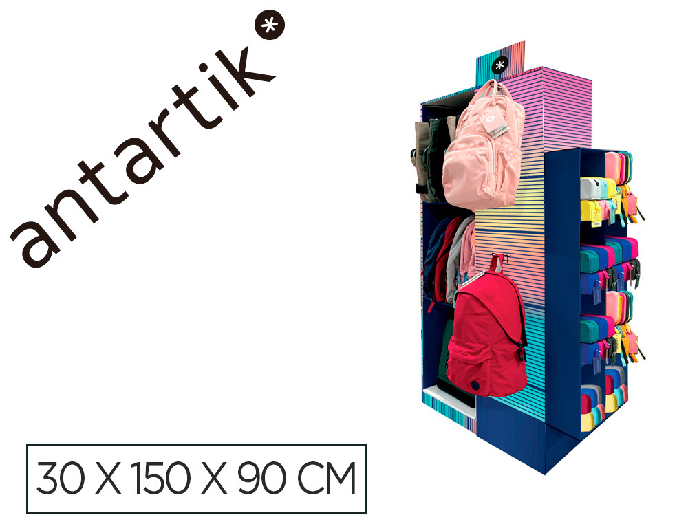 MOCHILAS E ESTOJOS ANTARTIK EXPOSITOR DE CHAO CARTAO COM 46 UNIDADES SORTIDAS 30X150X90 CM