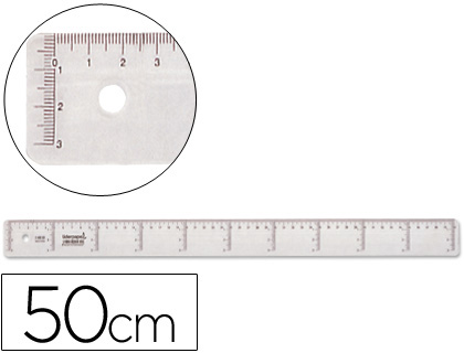 REGUA PLASTICO CRISTAL LIDERPAPEL TRANSPARENTE 50 CM