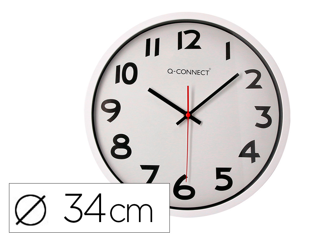 RELOGIO Q-CONNECT DE PAREDE REDONDO EM PLASTICO DIAMETRO 35 CM ARO BRANCO