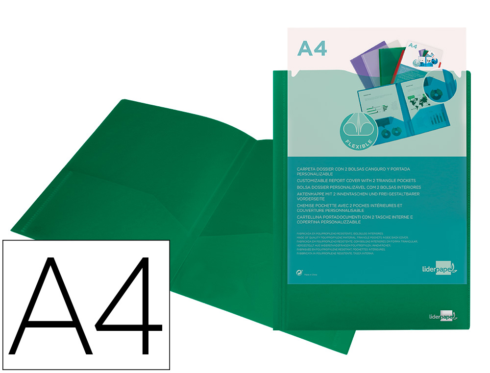 BOLSA DOSSIER LIDERPAPEL COM DUPLA BOLSA DIN A4 VERDE