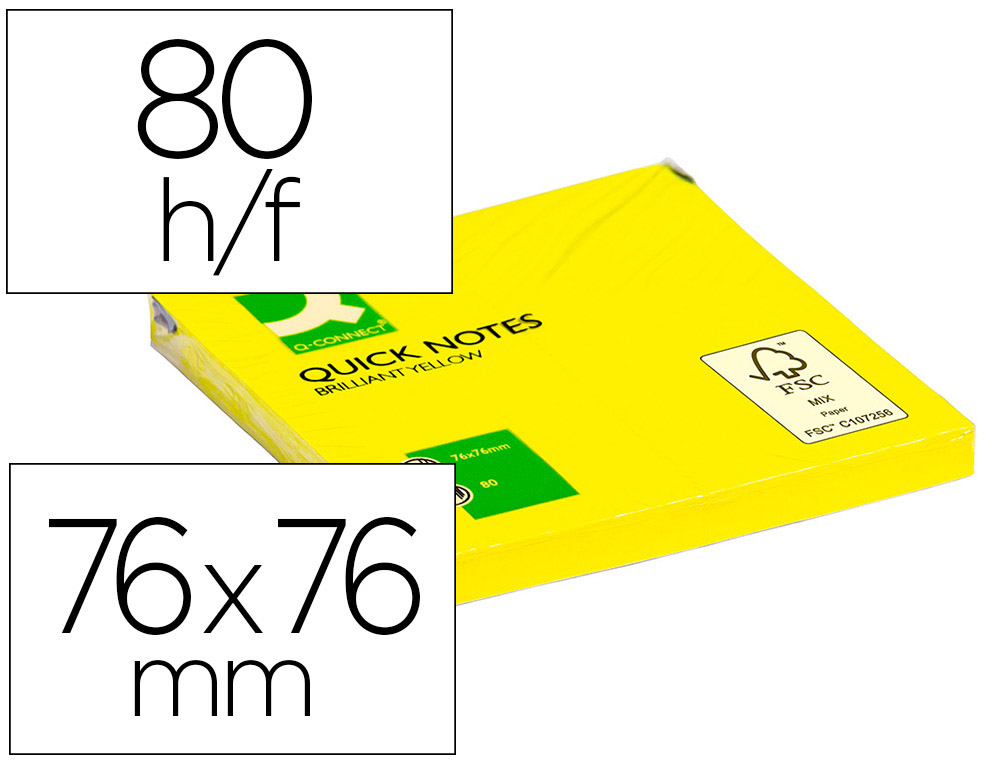 BLOCO DE NOTAS ADESIVAS Q-CONNECT AMARELO FLUORESCENTE 76 X 76 MM COM 80 FOLHAS