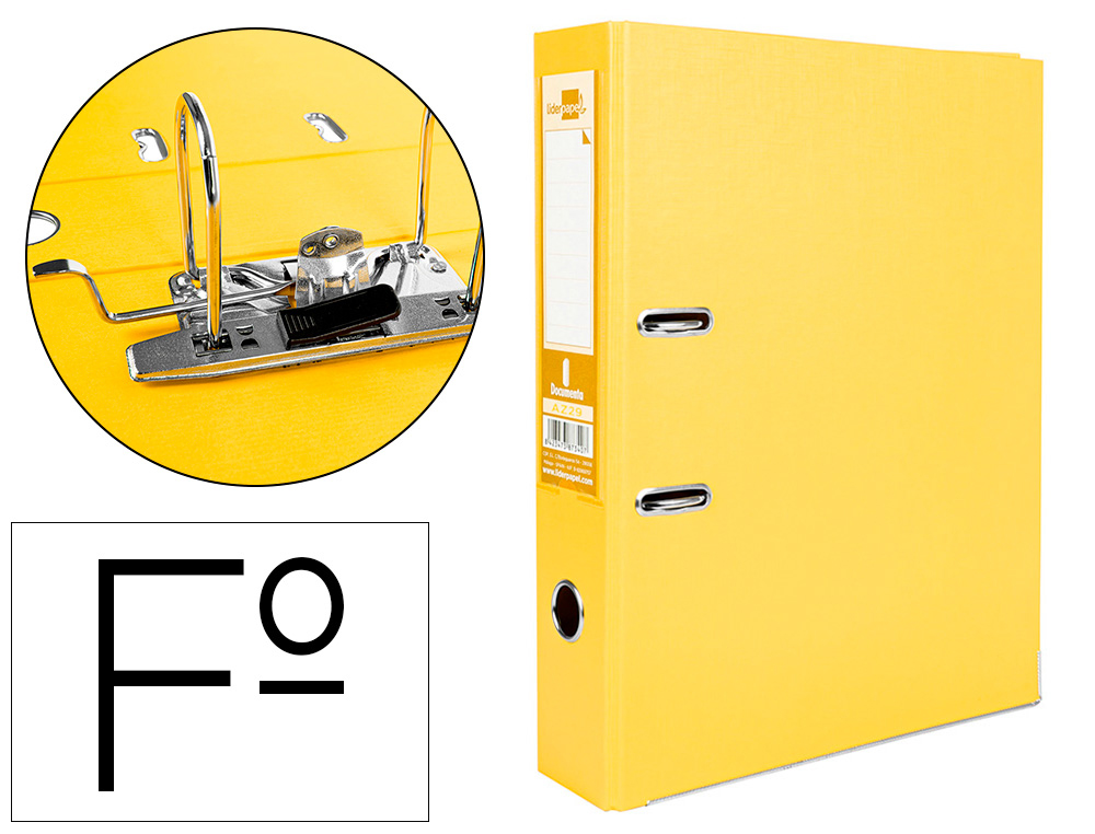 PASTA DE ARQUIVO DE ALAVANCA LIDERPAPEL DOCUMENTA PVC FOLIO LOMBADA 75 MM AMARELO