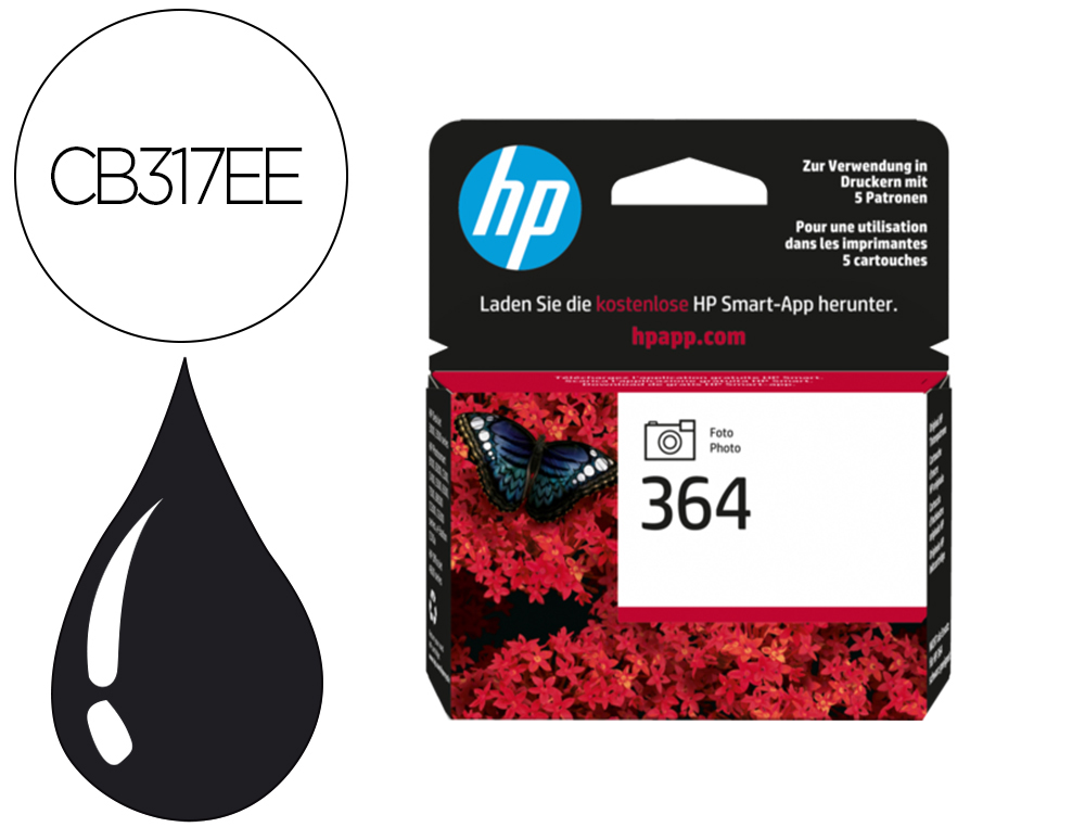 TINTEIRO HP 364 PRETO FOTO PHOTOSMART PREMIUM - C309A / SERIES C5300 / C6300 / B8500 / D5400 130PAG 10X15