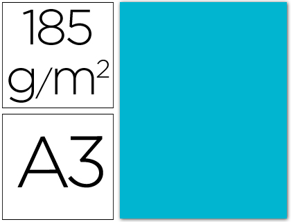 CARTOLINA GUARRO DIN A3 AZUL TURQUESA 185 GR PACK DE 50 FOLHAS