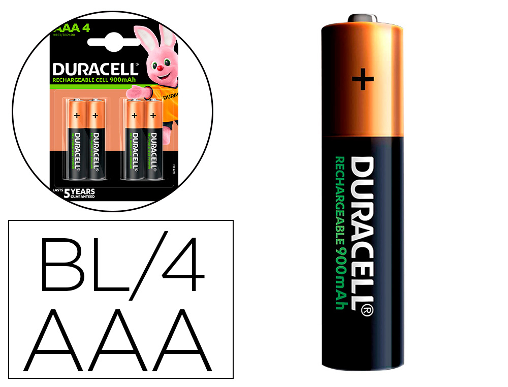 PILHA DURACELL RECARREGAVEL STAYCHARGED AAA 900 MAH BLISTER DE 4 UNIDADES