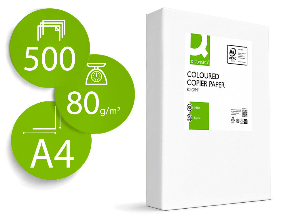 PAPEL DE COR Q-CONNECT DIN A4 80 GR VERDE INTENSO EMBALAGEM DE 500 FOLHAS