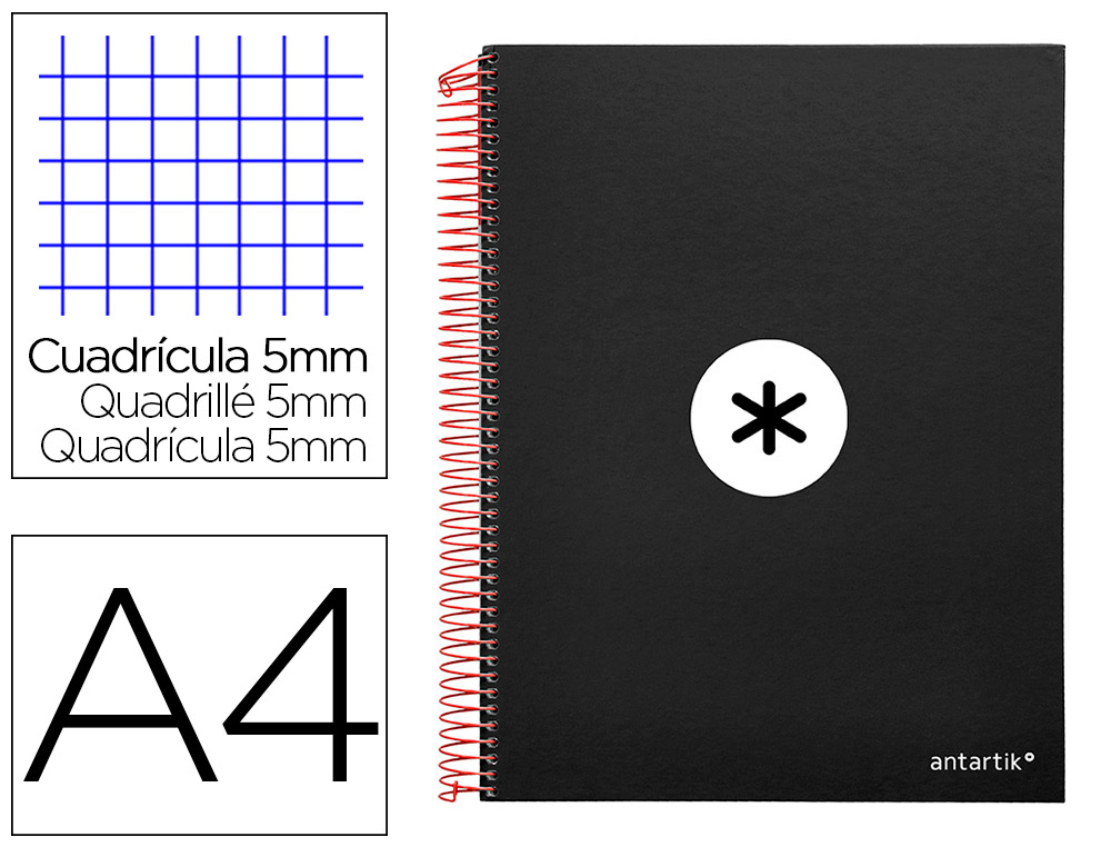 CADERNO ESPIRAL DIN A4 ANTARTIK CAPA FORRADA 120 F 100 GR QUADRICULA 5 MM 5 BANDAS DE CORES COR PRETO