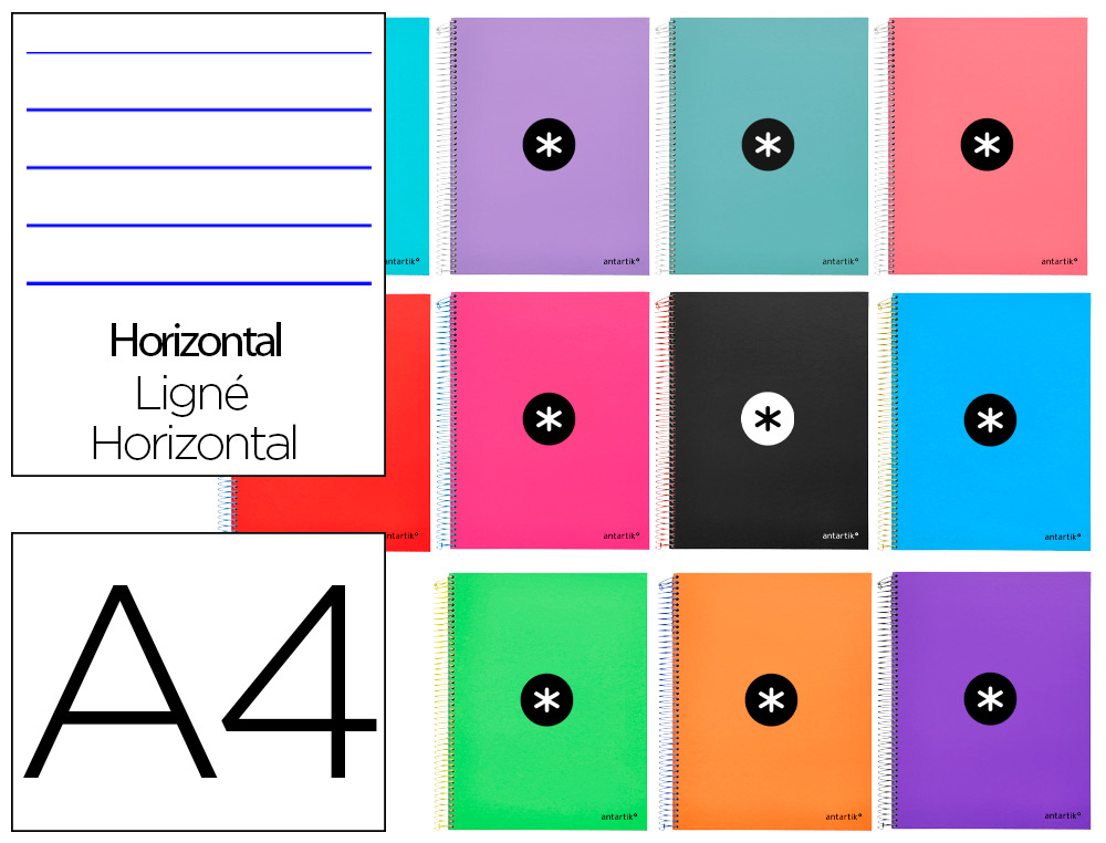 CADERNO ESPIRAL DIN A4 ANTARTIK CAPA FORRADA 120 F 100 GR PAUTADO 5 BANDAS DE CORES 4 FUROS CORES SORTIDAS