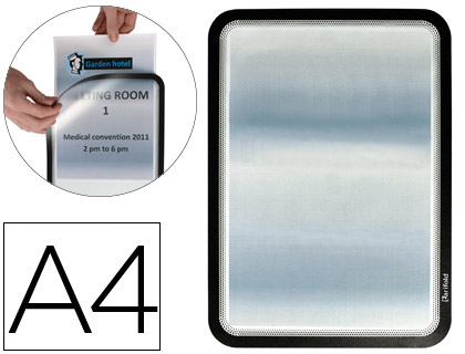 MOLDURA PORTA-ANUNCIO ADESIVA COM FECHO MAGNETICO TARIFOLD DIN A4 EM PVC COR PRETO PACK DE 2 UNIDADES