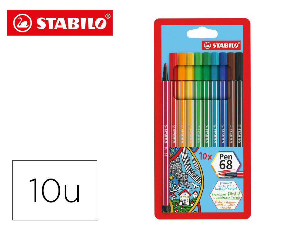 MARCADOR STABILO AGUARELAVEL PEN 68 ESTOJO DE 10 CORES SORTIDAS