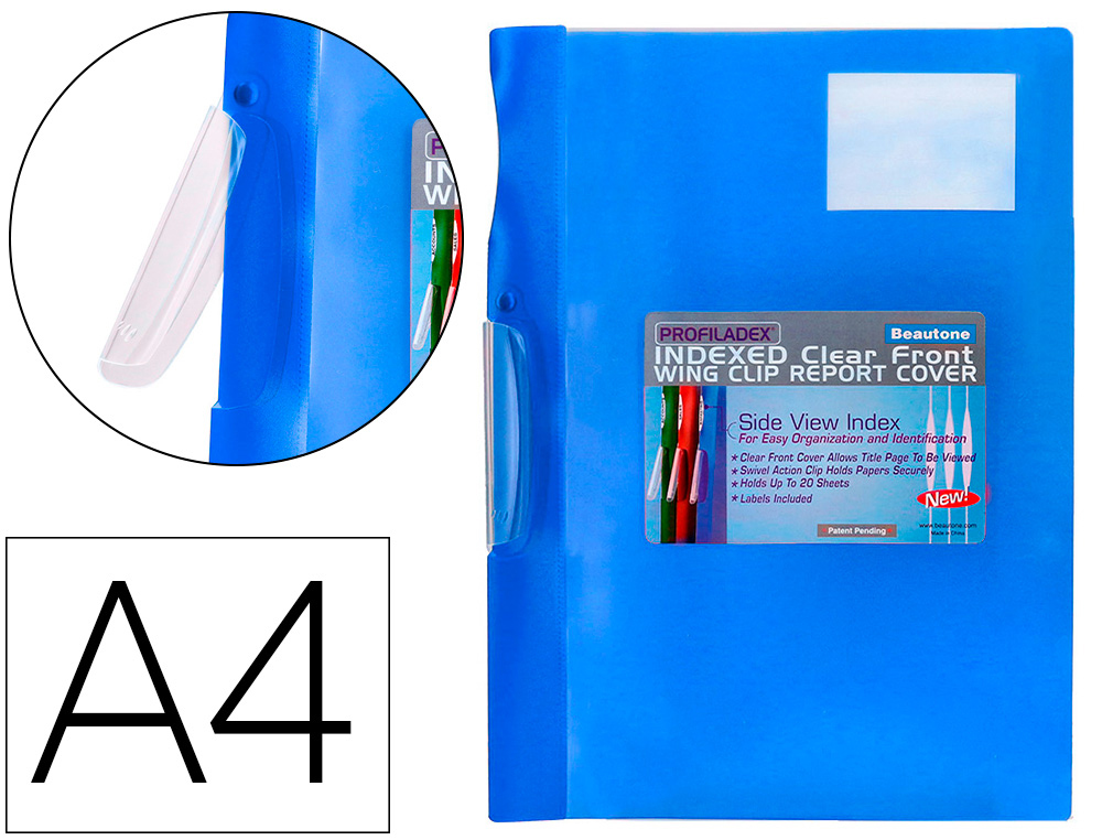 PASTA DOSSIER COM CLIP, TRANSPARENTE , AZUL (PACK C/10)