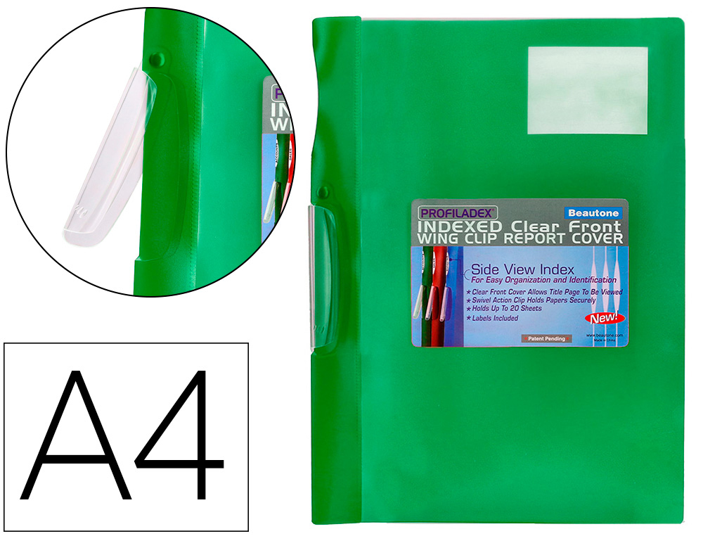 PASTA DOSSIER COM CLIP, TRANSPARENTE, VERDE (PACK C/10)