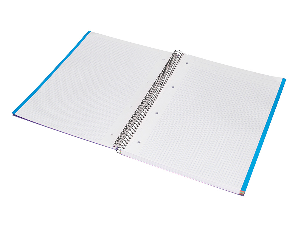 CADERNO ESPIRAL LIDERPAPEL DIN A4 JOLLY CAPA FORRADA 140 F 75 GR QUADRICULA 5MM 5 BANDAS DE CORES 4 FUROS COR LILAS