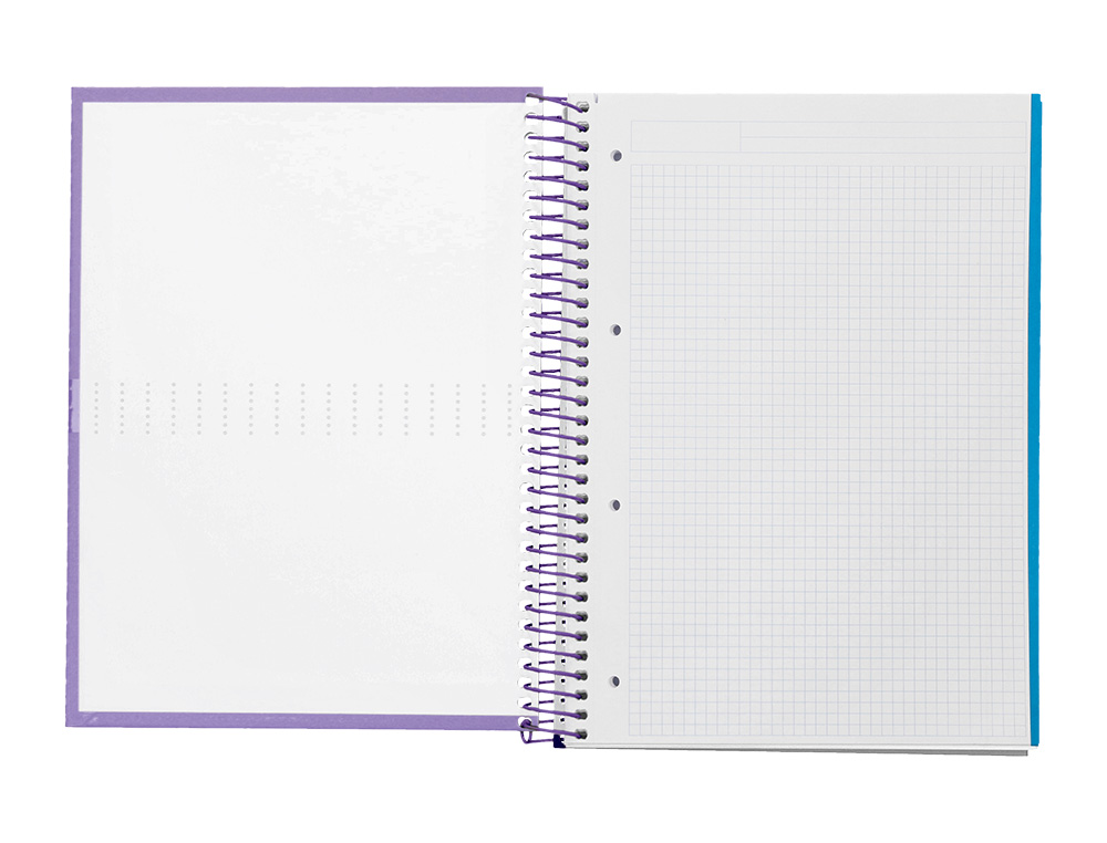 CADERNO ESPIRAL LIDERPAPEL CRAFTY MICRO DIN A4 CAPA FORRADA 120 F 90 GR QUADRICULA 5MM 5 BANDAS DE CORES 4 FUROS COR VIO