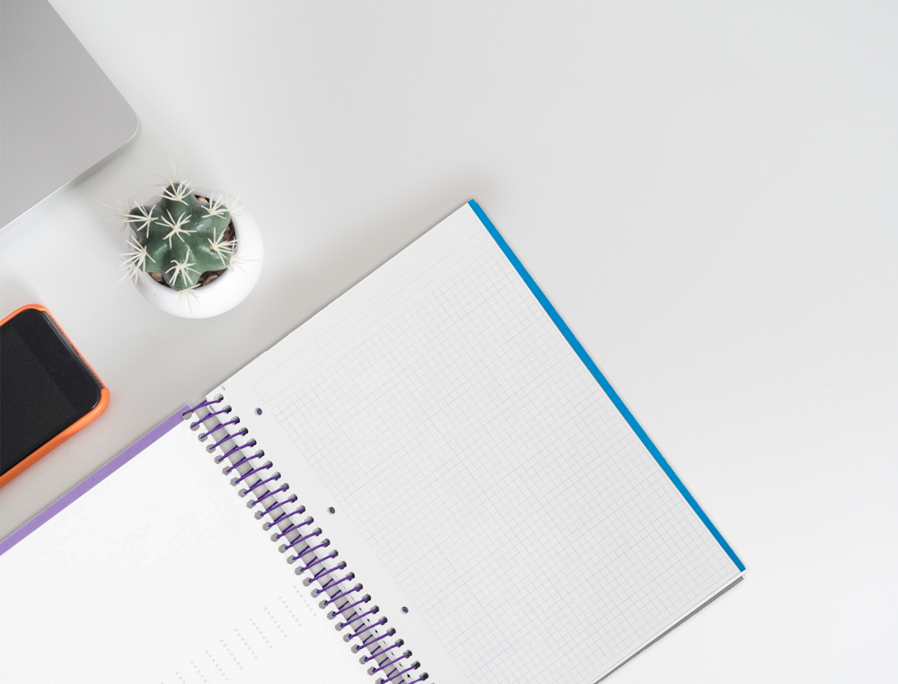 CADERNO ESPIRAL LIDERPAPEL CRAFTY MICRO DIN A4 CAPA FORRADA 120 F 90 GR QUADRICULA 5MM 5 BANDAS DE CORES 4 FUROS COR VIO