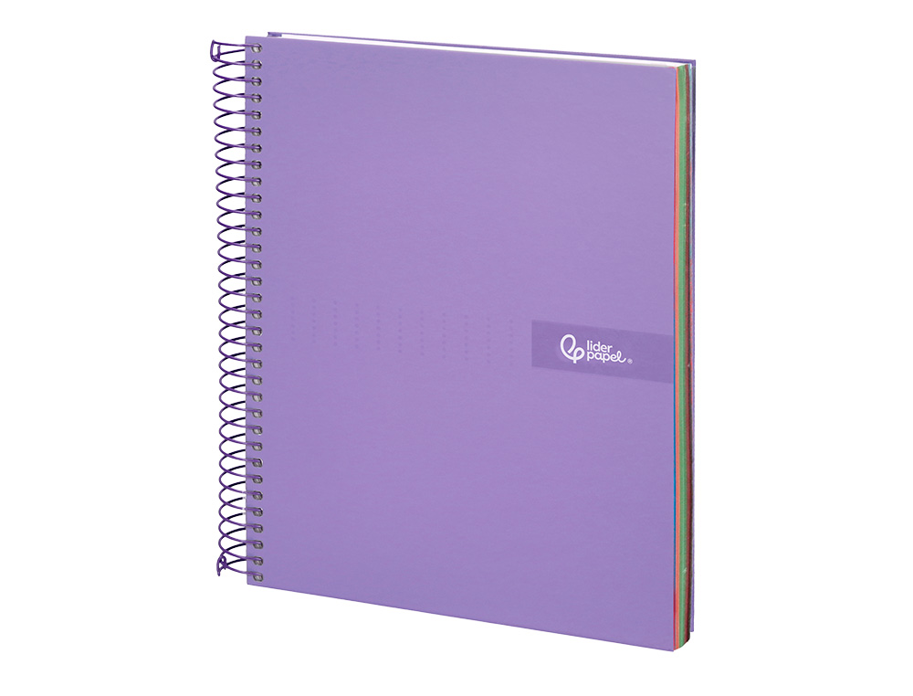CADERNO ESPIRAL LIDERPAPEL CRAFTY MICRO DIN A4 CAPA FORRADA 120 F 90 GR QUADRICULA 5MM 5 BANDAS DE CORES 4 FUROS COR VIO