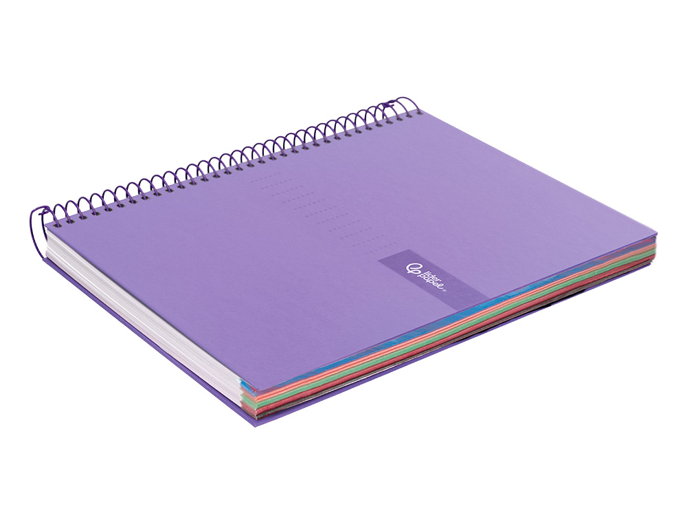 CADERNO ESPIRAL LIDERPAPEL CRAFTY MICRO DIN A4 CAPA FORRADA 120 F 90 GR QUADRICULA 5MM 5 BANDAS DE CORES 4 FUROS COR VIO