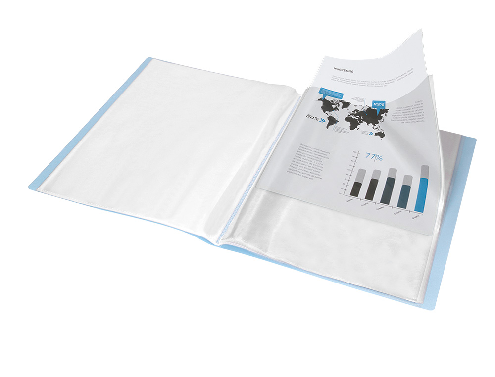 CAPA CATALOGO LIDERPAPEL 10 BOLSAS POLIPROPILENO DIN A4 CELESTE OPACO