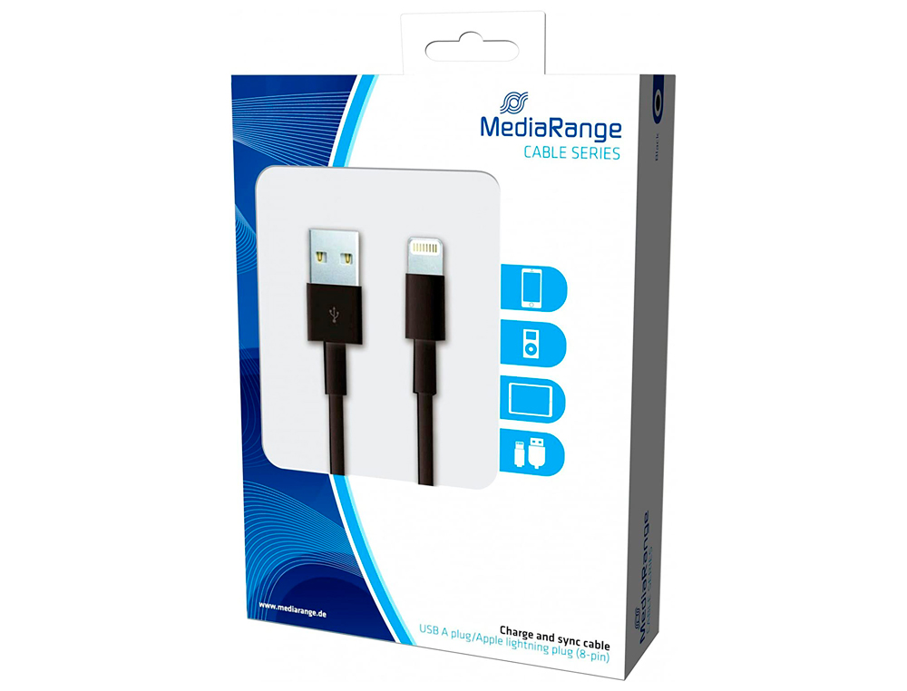 CABO USB 2.0 A APPLE LIGHTNING MEDIARANGE USB 2.0 COMPRIMENTO DO CABO 1 MT PRETO