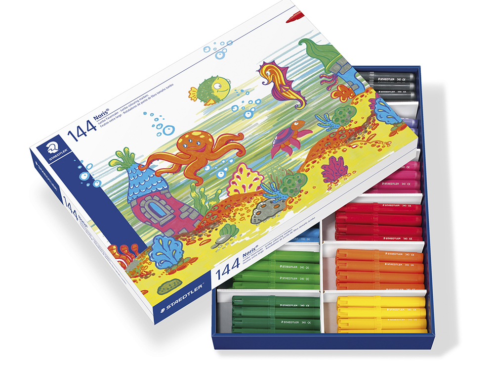 MARCADOR STAEDTLER COR JUMBO TRACO 3 MM CAIXA DE 144 UNIDADES SORTIDAS 12 X COR