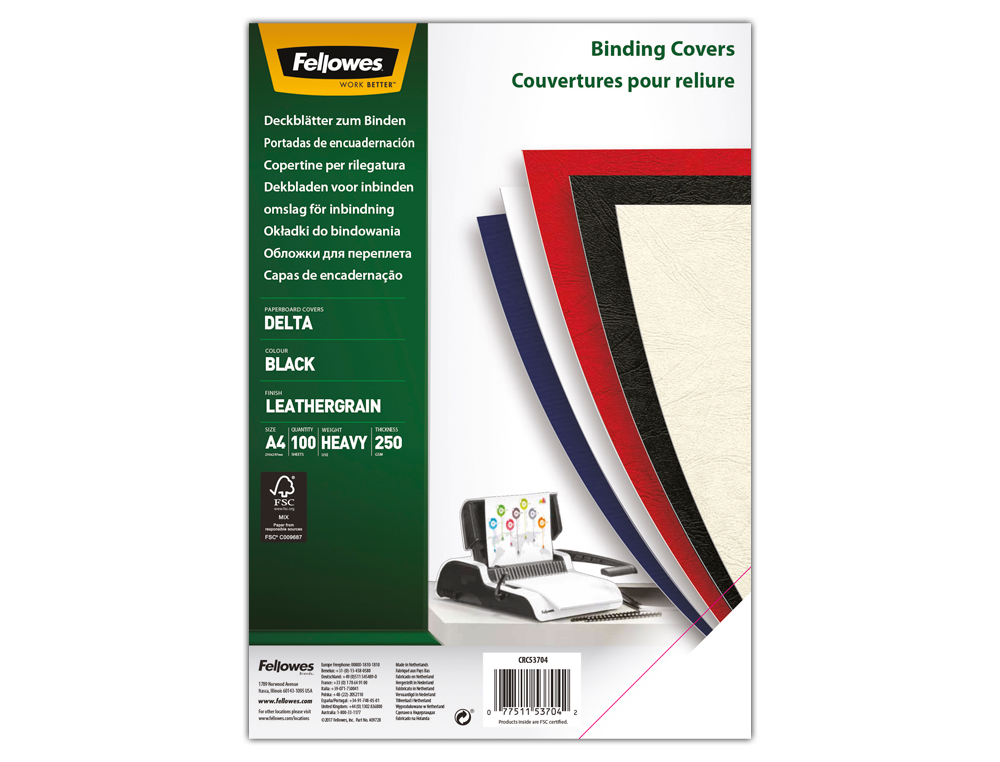 CAPA DE ENCADERNACAO FELLOWES CARTAO DIN A4 BRILHO PRETO CHROMOLUX 250 GR PACK DE 100 UNIDADES