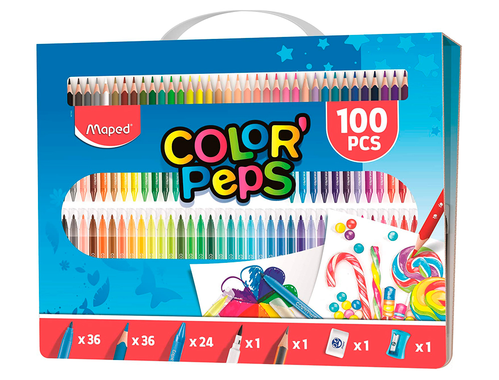 ESTOJO DE PINTURA MAPED COLOR PEPS KIT 100 PEÇAS SORTIDAS