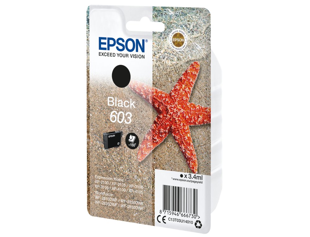 TINTEIRO EPSON 603 XP-2100 / 2105 / 3100 / 4100 / WF-2810 / 2830 / 2835 / 2850 PRETO 150 PAGINAS