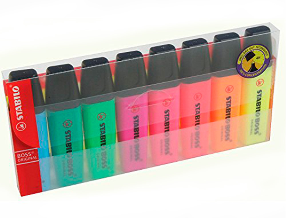 MARCADOR FLUORESCENTE STABILO BOSS 70 ESTOJO DE 8 UNIDADES CORES SORTIDAS