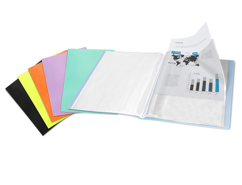 CAPA CATALOGO LIDERPAPEL 60 BOLSAS POLIPROPILENO DIN A4 LARANJA FLUOR OPACO