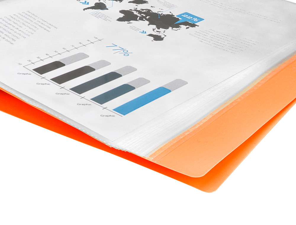 CAPA CATALOGO LIDERPAPEL 60 BOLSAS POLIPROPILENO DIN A4 LARANJA FLUOR OPACO