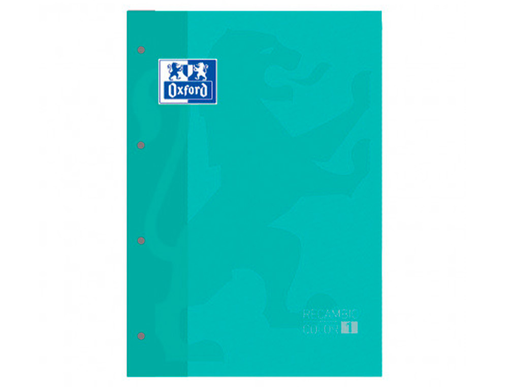 RECARGA COR 1 OXFORD DIN A4+ 80 FOLHAS 90 GR QUADRICULA 5 MM 4 FUROS COR ICE MINT